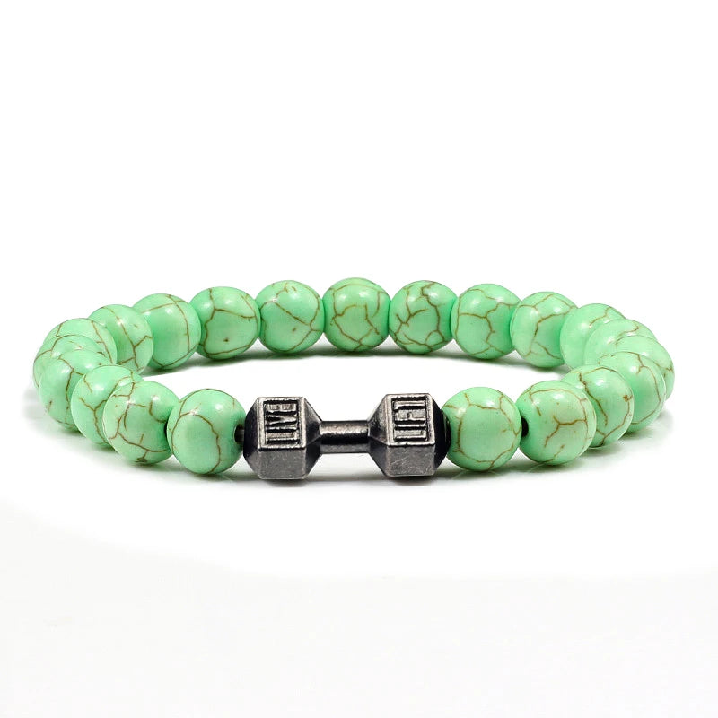 Iron Mindset 🏋️‍♂️ Volcanic Stone Dumbbell Bracelet (Unbreakable Strength Edition)