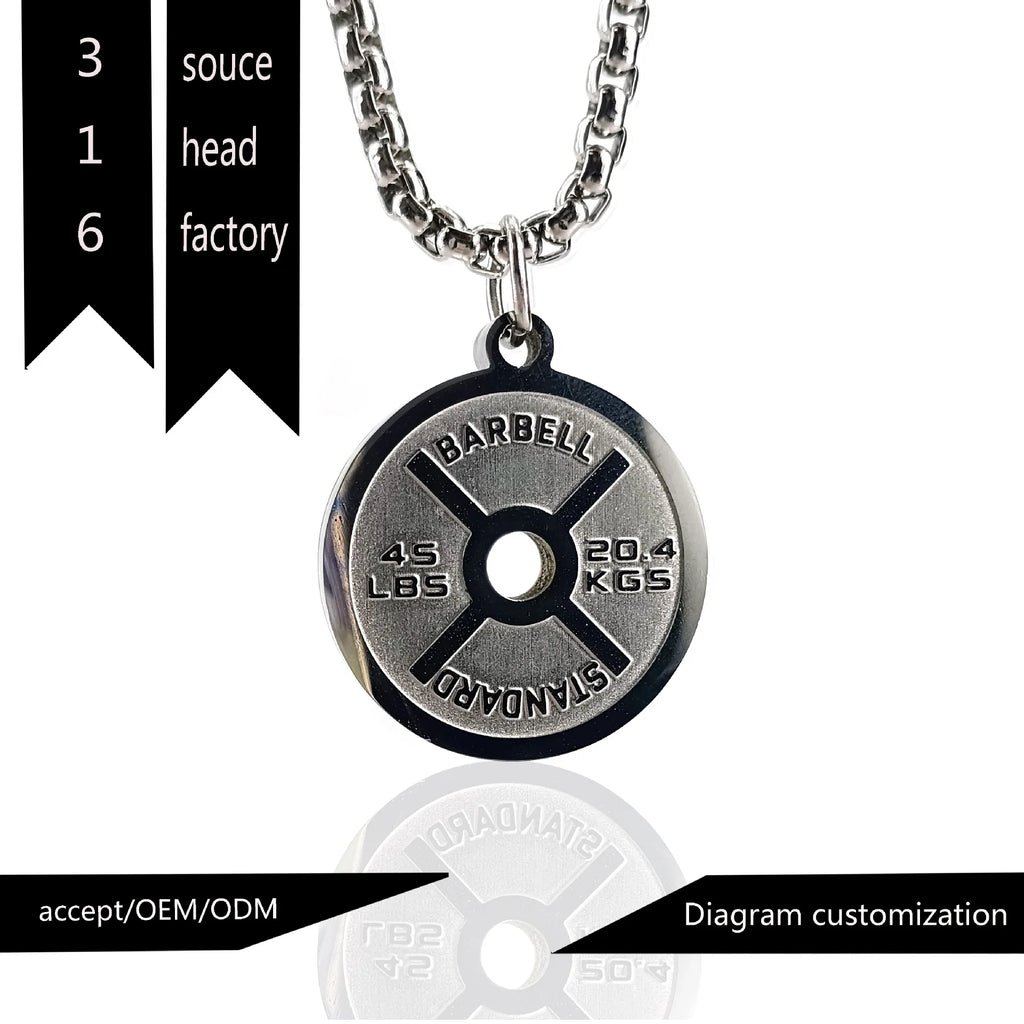 Stainless Steel Gym Weight Plate Necklace 🏋️‍♂️⚡️