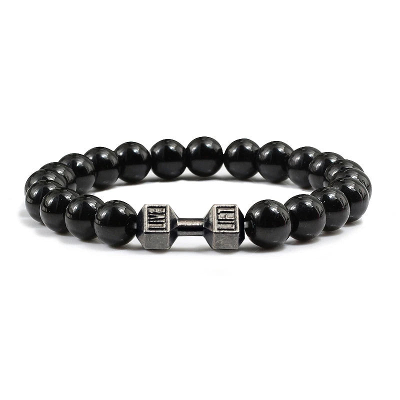 Iron Mindset 🏋️‍♂️ Volcanic Stone Dumbbell Bracelet (Unbreakable Strength Edition)