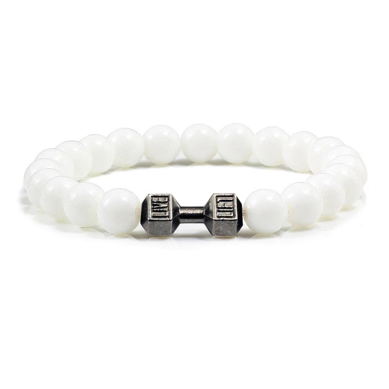 Iron Mindset 🏋️‍♂️ Volcanic Stone Dumbbell Bracelet (Unbreakable Strength Edition)