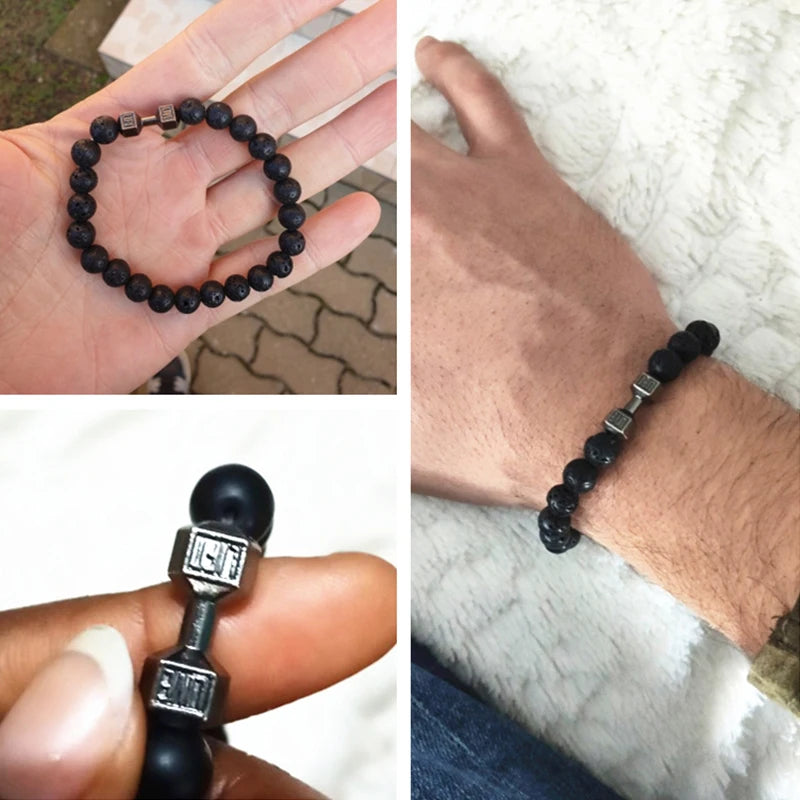 Iron Mindset 🏋️‍♂️ Volcanic Stone Dumbbell Bracelet (Unbreakable Strength Edition)