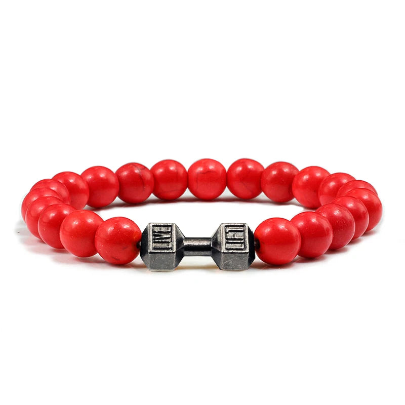 Iron Mindset 🏋️‍♂️ Volcanic Stone Dumbbell Bracelet (Unbreakable Strength Edition)