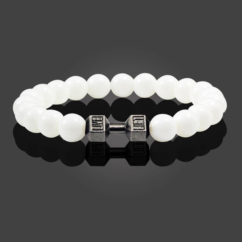 Iron Mindset 🏋️‍♂️ Volcanic Stone Dumbbell Bracelet (Unbreakable Strength Edition)