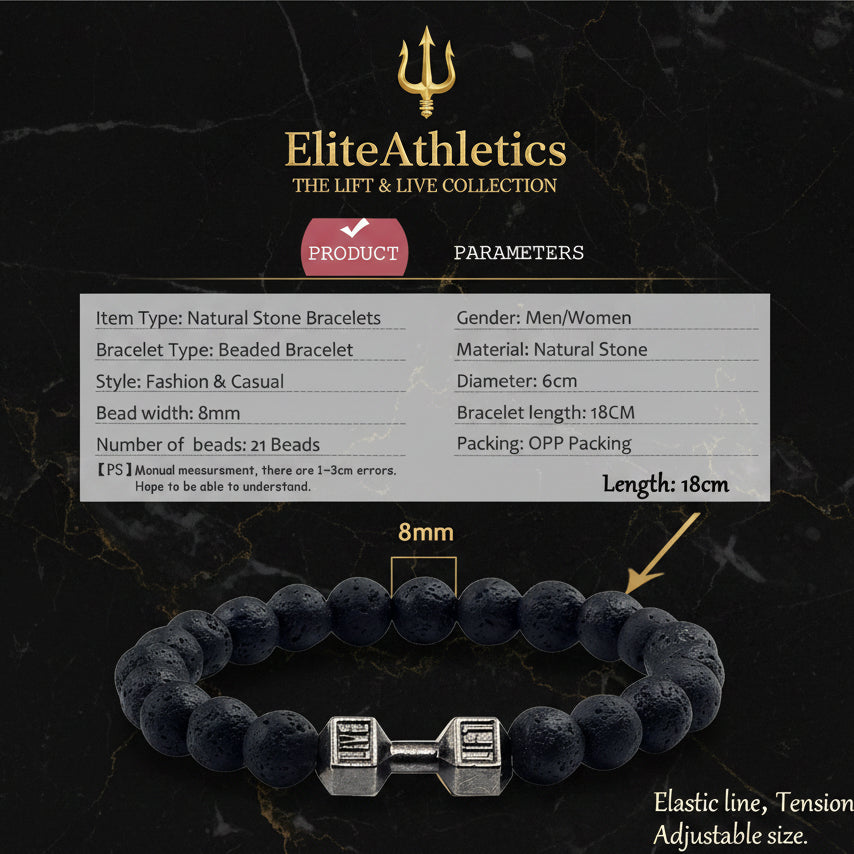 Iron Mindset 🏋️‍♂️ Volcanic Stone Dumbbell Bracelet (Unbreakable Strength Edition)