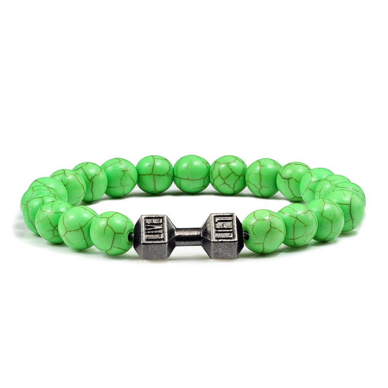Iron Mindset 🏋️‍♂️ Volcanic Stone Dumbbell Bracelet (Unbreakable Strength Edition)