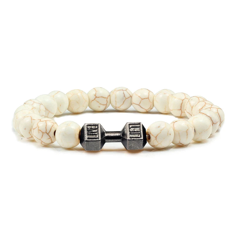 Iron Mindset 🏋️‍♂️ Volcanic Stone Dumbbell Bracelet (Unbreakable Strength Edition)