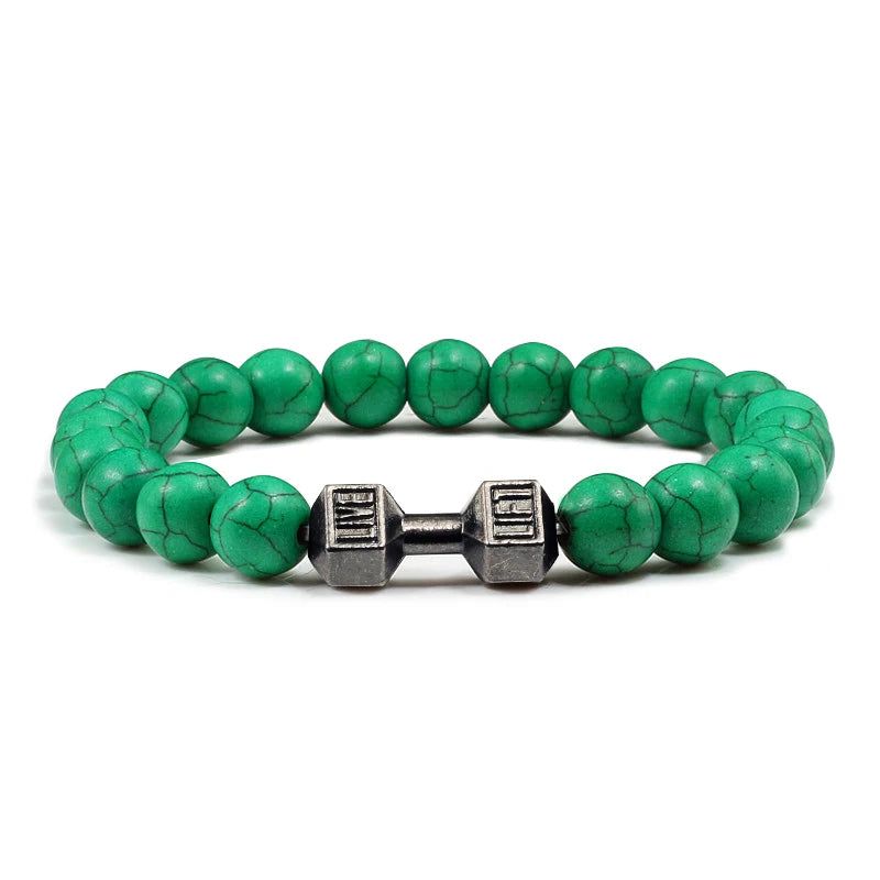 Iron Mindset 🏋️‍♂️ Volcanic Stone Dumbbell Bracelet (Unbreakable Strength Edition)