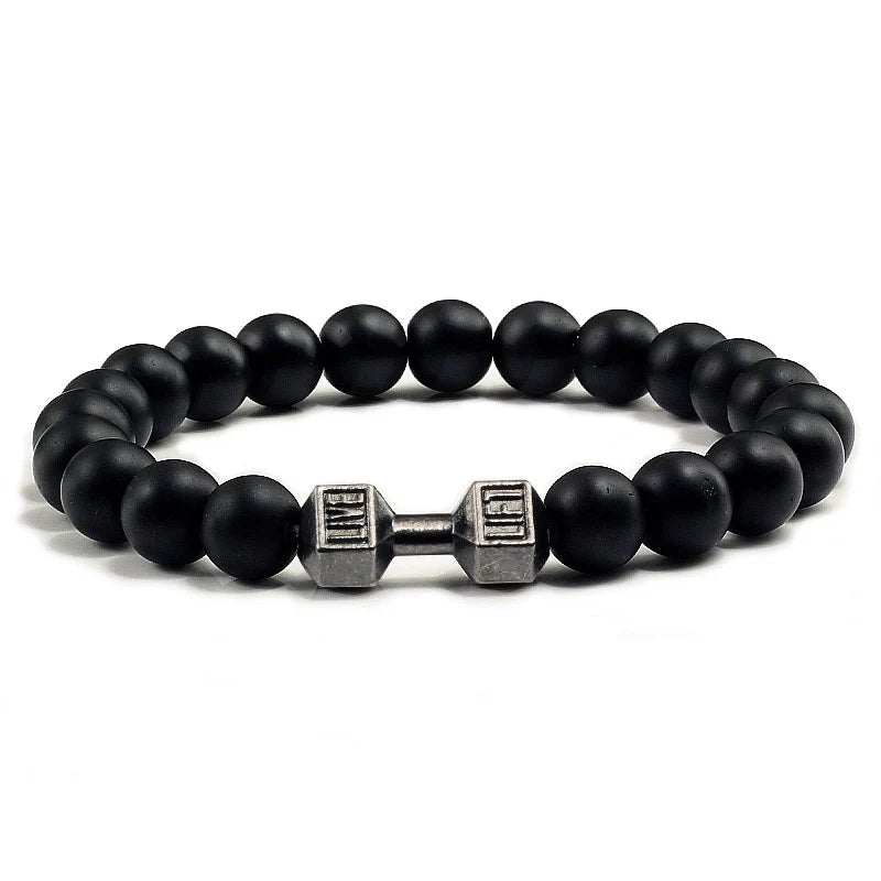 Iron Mindset 🏋️‍♂️ Volcanic Stone Dumbbell Bracelet (Unbreakable Strength Edition)