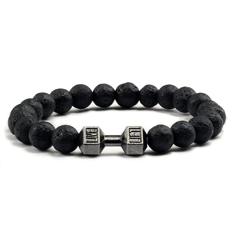 Iron Mindset 🏋️‍♂️ Volcanic Stone Dumbbell Bracelet (Unbreakable Strength Edition)