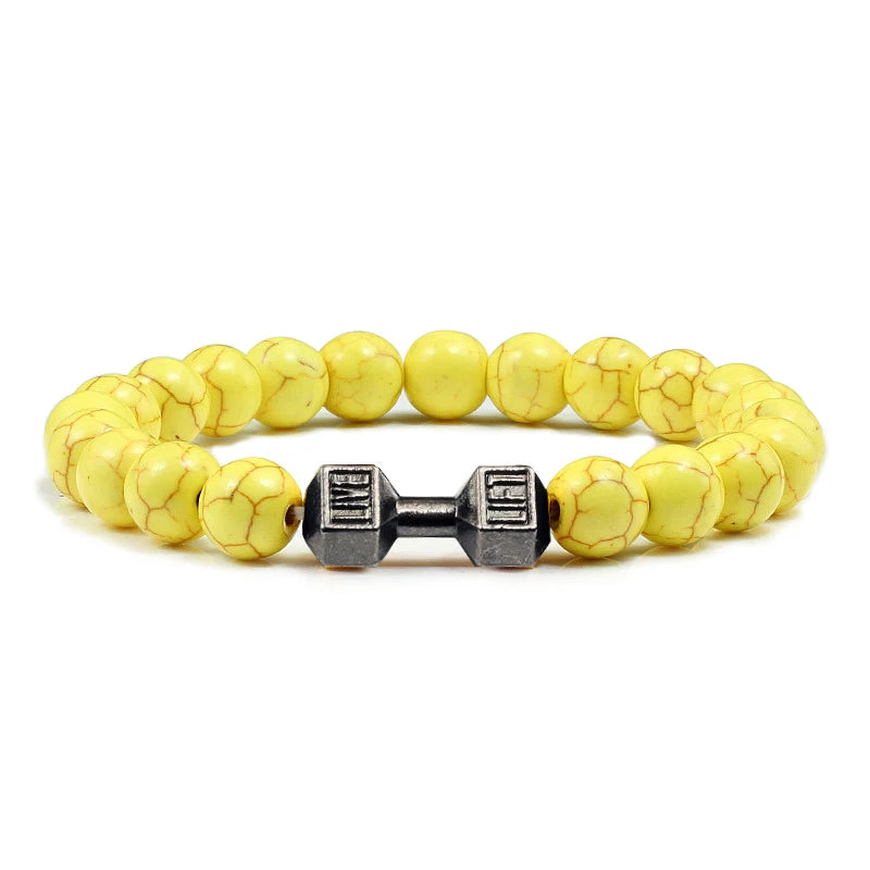 Iron Mindset 🏋️‍♂️ Volcanic Stone Dumbbell Bracelet (Unbreakable Strength Edition)