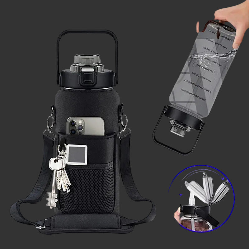 Elite Performance Hydration Jug: 64oz Bottle with Secure Phone & Key Storage
