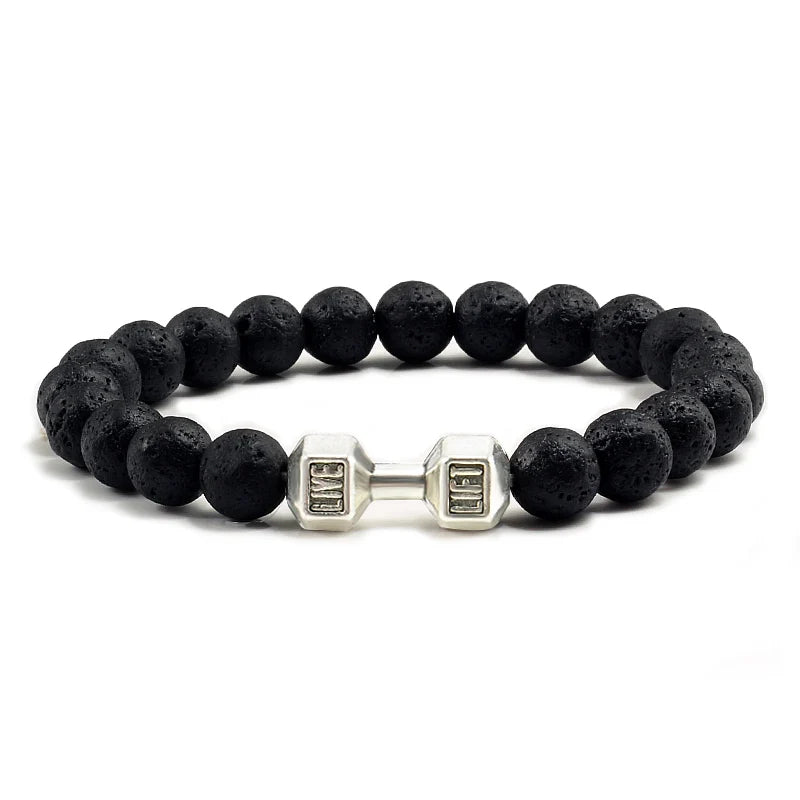 Iron Mindset 🏋️‍♂️ Volcanic Stone Dumbbell Bracelet (Unbreakable Strength Edition)