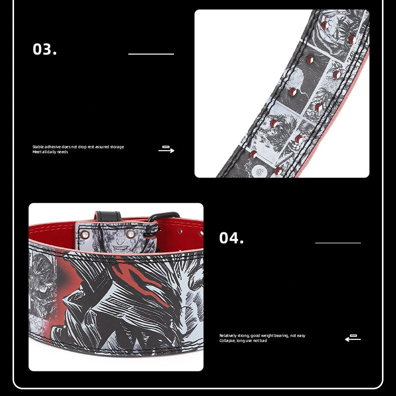 Berserk Rage 🗡️ Premium Cowhide Leather Lifting Belt (Fade-Proof Anime Print)