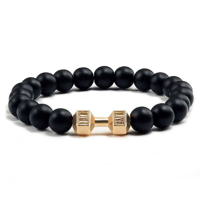 Iron Mindset 🏋️‍♂️ Volcanic Stone Dumbbell Bracelet (Unbreakable Strength Edition)