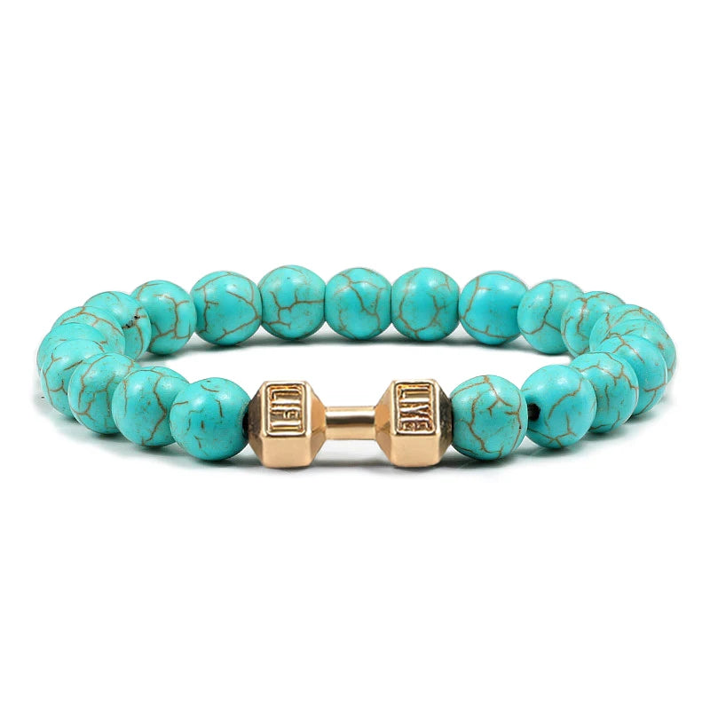 Iron Mindset 🏋️‍♂️ Volcanic Stone Dumbbell Bracelet (Unbreakable Strength Edition)
