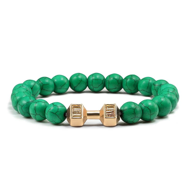 Iron Mindset 🏋️‍♂️ Volcanic Stone Dumbbell Bracelet (Unbreakable Strength Edition)