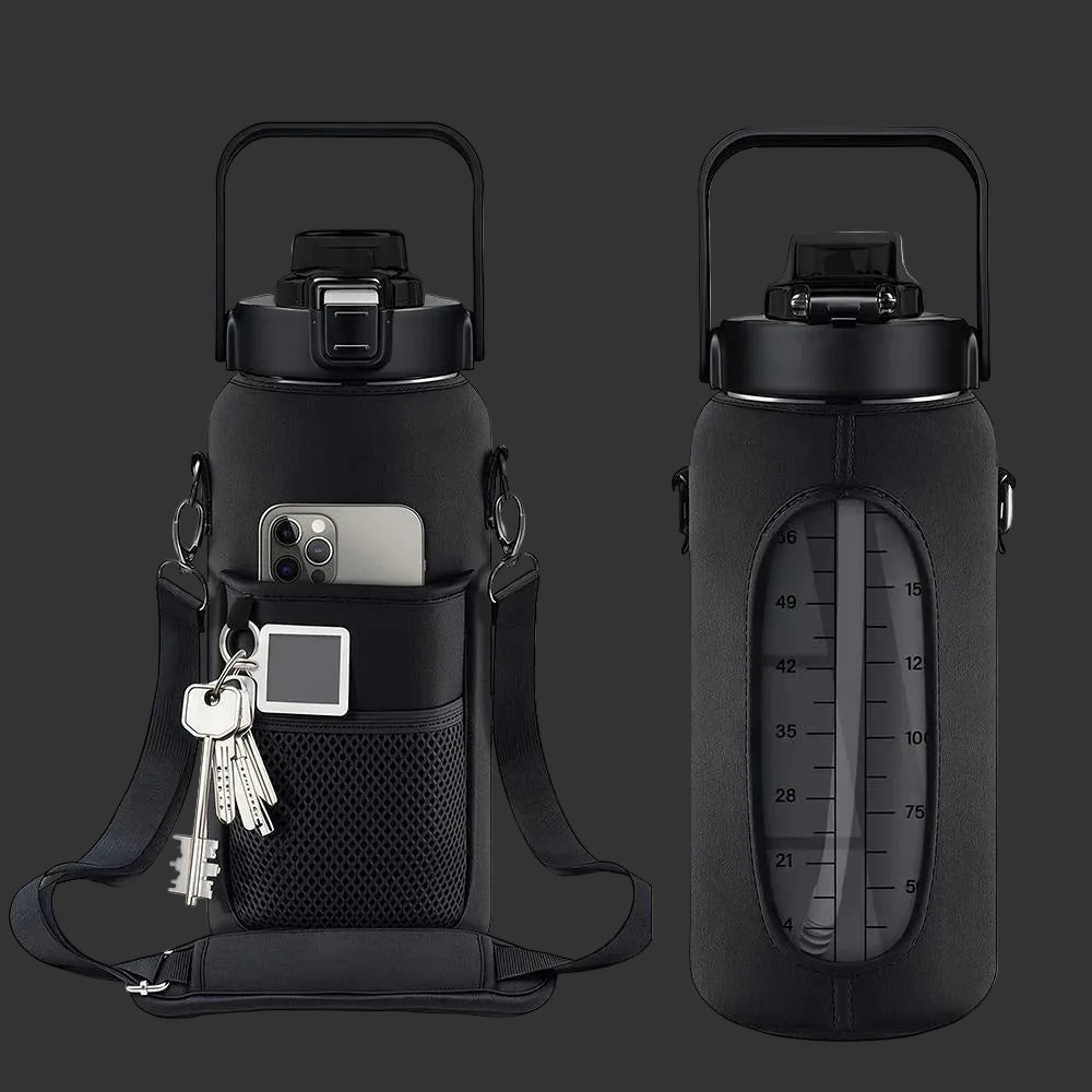 Elite Performance Hydration Jug: 64oz Bottle with Secure Phone & Key Storage