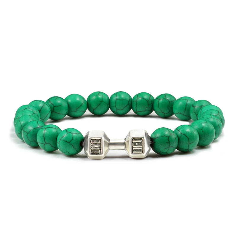 Iron Mindset 🏋️‍♂️ Volcanic Stone Dumbbell Bracelet (Unbreakable Strength Edition)
