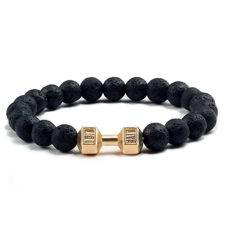 Iron Mindset 🏋️‍♂️ Volcanic Stone Dumbbell Bracelet (Unbreakable Strength Edition)