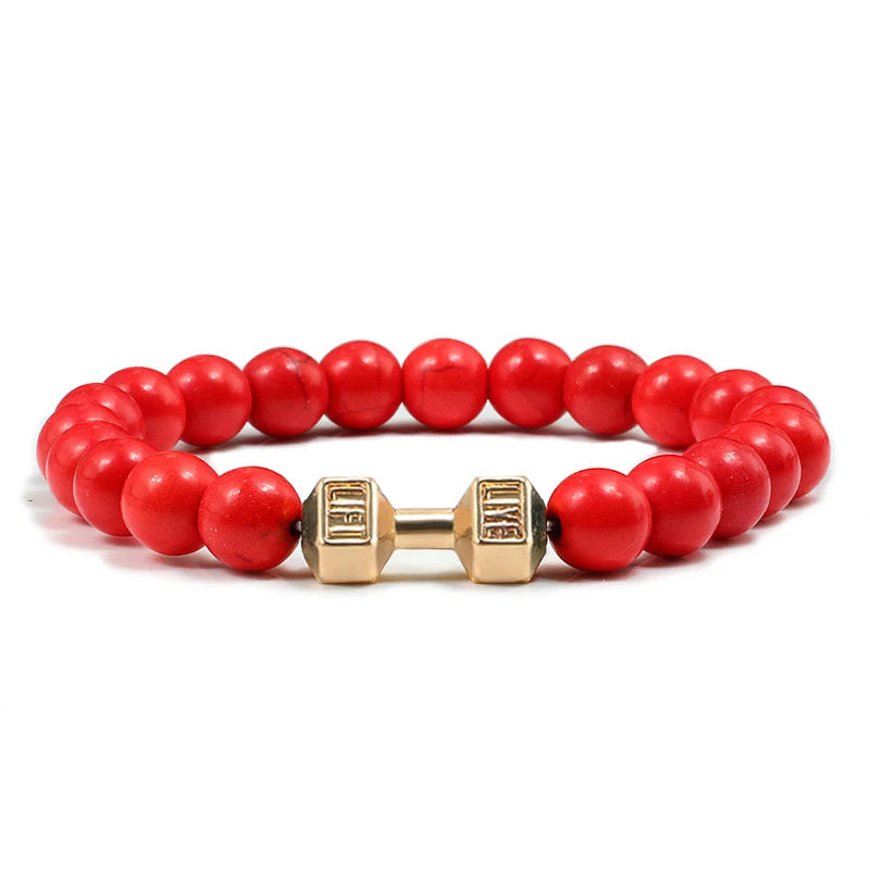 Iron Mindset 🏋️‍♂️ Volcanic Stone Dumbbell Bracelet (Unbreakable Strength Edition)