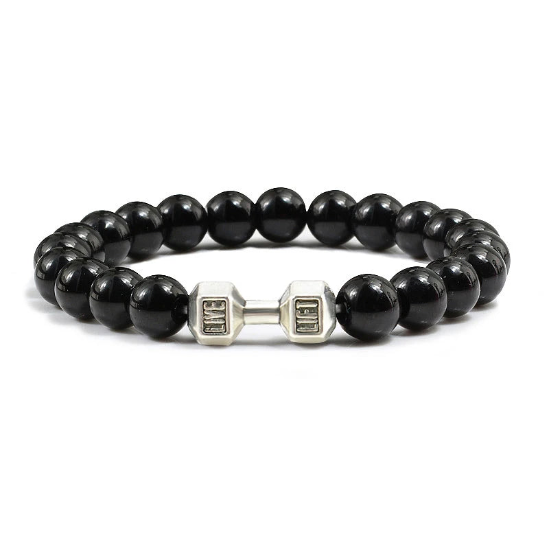 Iron Mindset 🏋️‍♂️ Volcanic Stone Dumbbell Bracelet (Unbreakable Strength Edition)