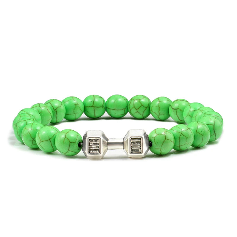 Iron Mindset 🏋️‍♂️ Volcanic Stone Dumbbell Bracelet (Unbreakable Strength Edition)