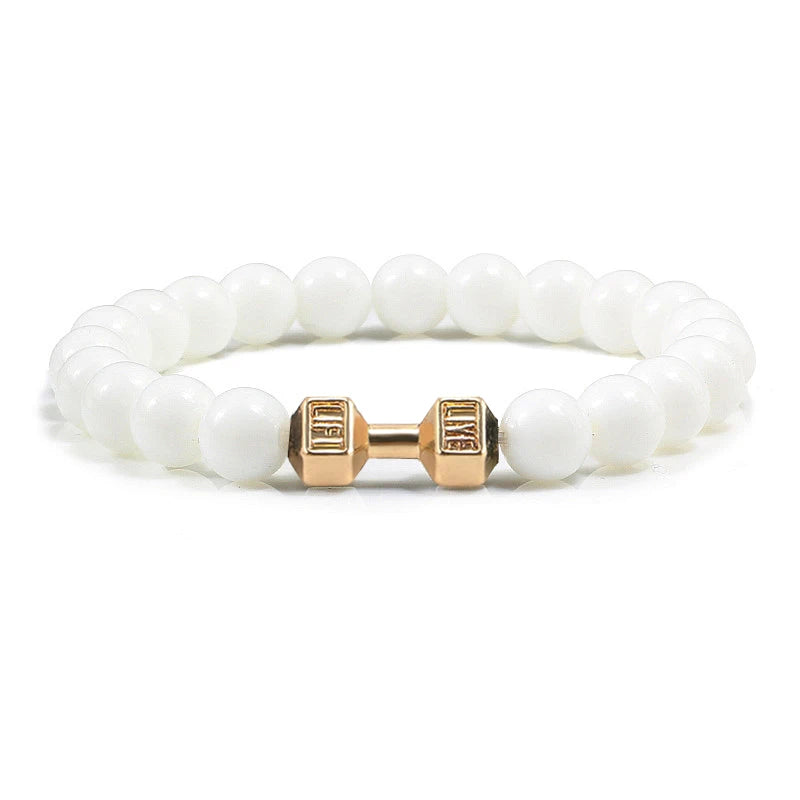Iron Mindset 🏋️‍♂️ Volcanic Stone Dumbbell Bracelet (Unbreakable Strength Edition)