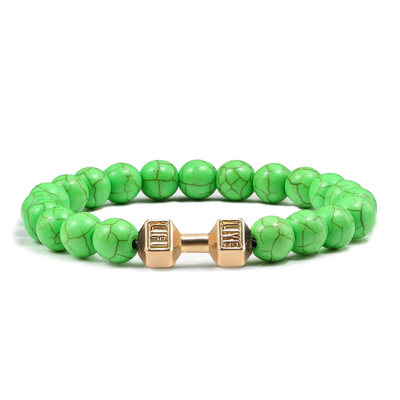 Iron Mindset 🏋️‍♂️ Volcanic Stone Dumbbell Bracelet (Unbreakable Strength Edition)