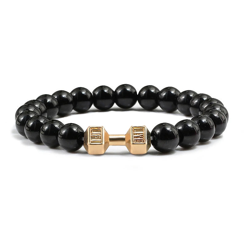 Iron Mindset 🏋️‍♂️ Volcanic Stone Dumbbell Bracelet (Unbreakable Strength Edition)