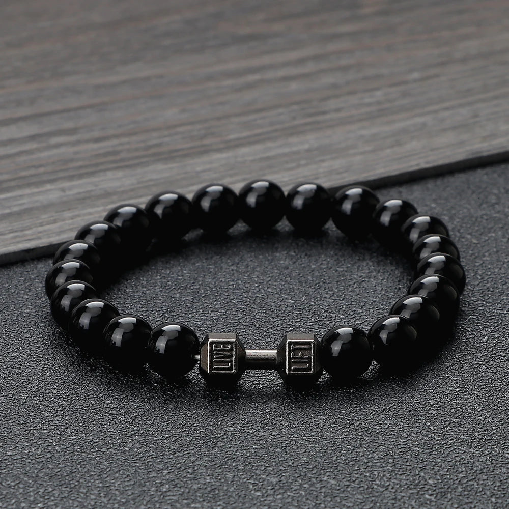 Iron Mindset 🏋️‍♂️ Volcanic Stone Dumbbell Bracelet (Unbreakable Strength Edition)