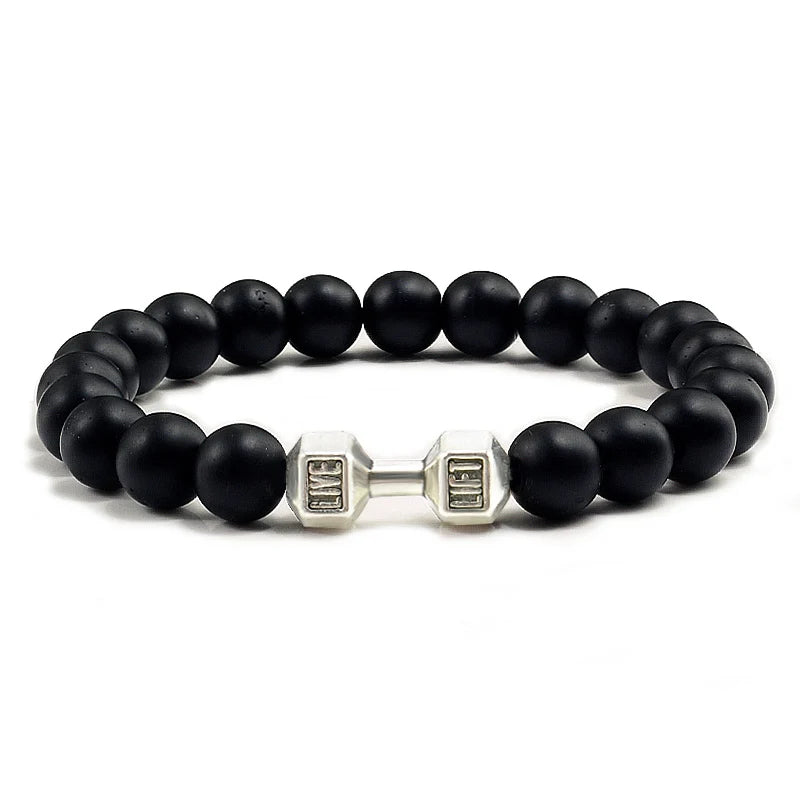Iron Mindset 🏋️‍♂️ Volcanic Stone Dumbbell Bracelet (Unbreakable Strength Edition)