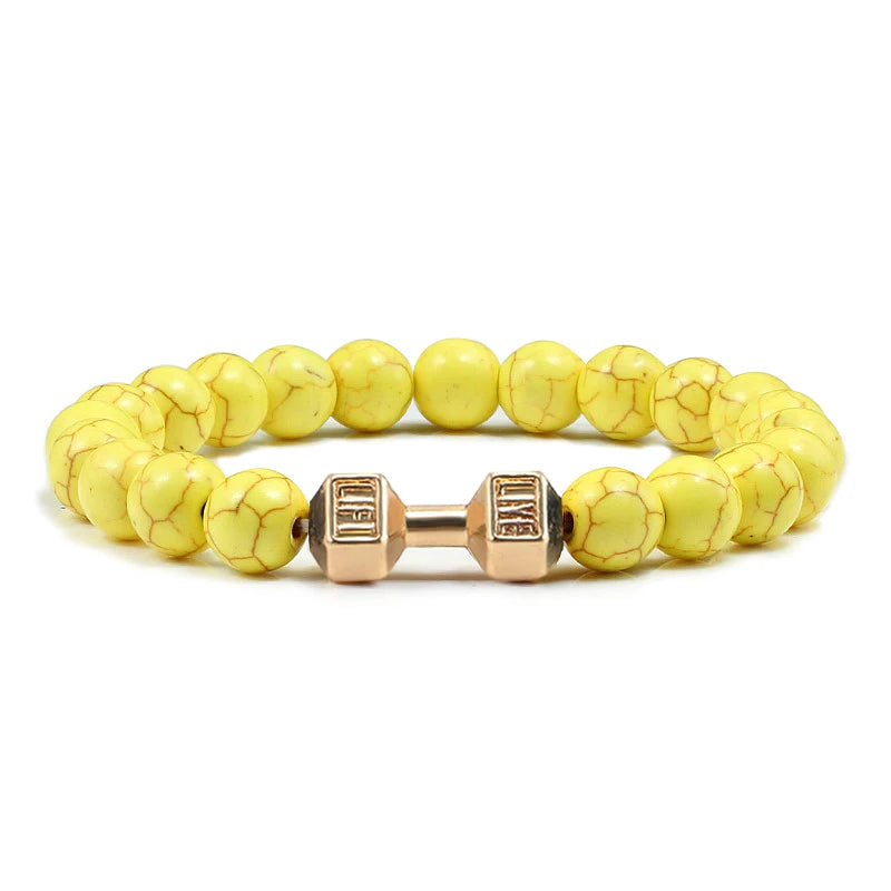 Iron Mindset 🏋️‍♂️ Volcanic Stone Dumbbell Bracelet (Unbreakable Strength Edition)