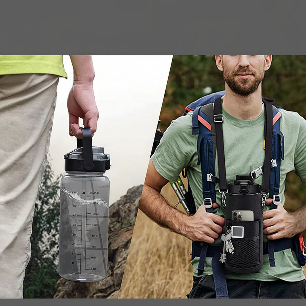 Elite Performance Hydration Jug: 64oz Bottle with Secure Phone & Key Storage