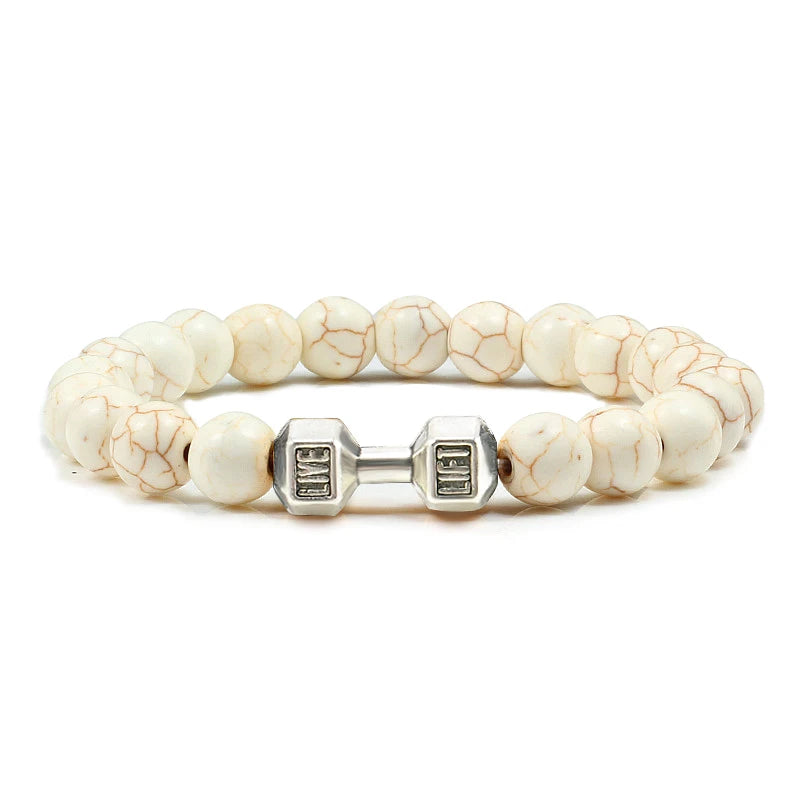 Iron Mindset 🏋️‍♂️ Volcanic Stone Dumbbell Bracelet (Unbreakable Strength Edition)