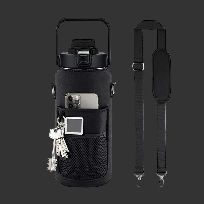 Elite Performance Hydration Jug: 64oz Bottle with Secure Phone & Key Storage